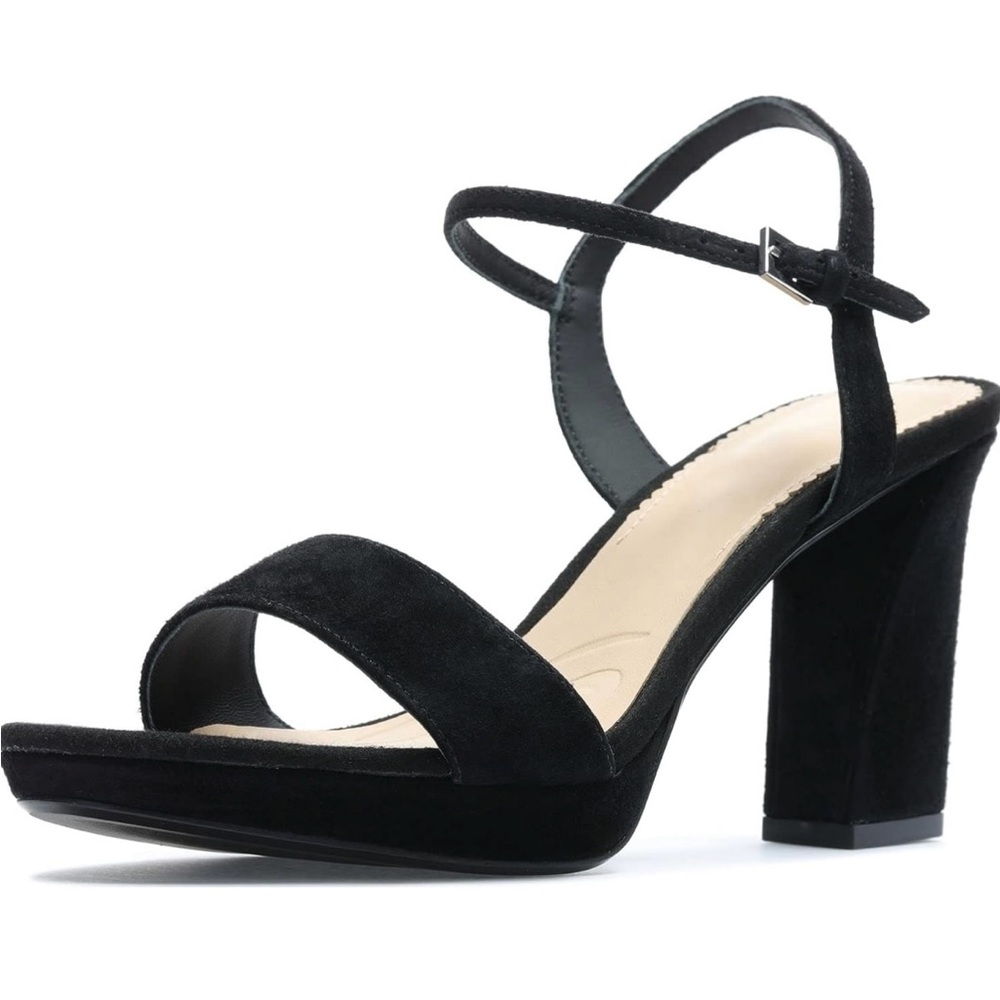 Black Suede High Heel Ankle Strap Sandals - New in Box